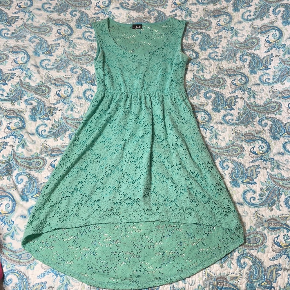 Teal knee length high low dress